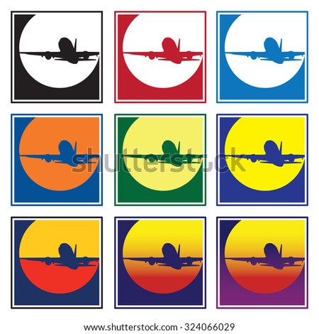 stylized vector illustration of a plane takes off in the sun