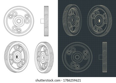 Stilisierte Vektorgrafik einer Planeten-Differenzialzeichnung