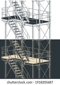 Stylized vector illustration of a plant platform close-up drawings