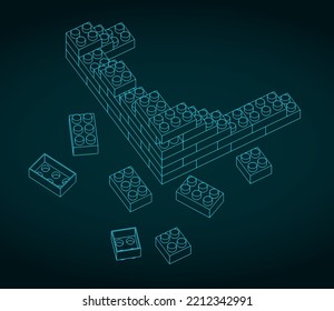 Ilustración vectorial estilizada de bloques de construcción plásticos para el desarrollo infantil de juegos