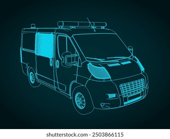 Stylized vector illustration of a police van