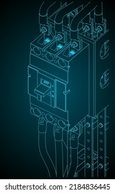 Stylized vector illustration of power circuit breaker close up