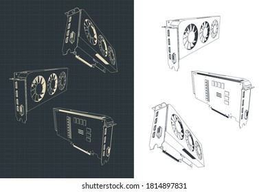 Stylized vector illustration of a powerful video card drawings