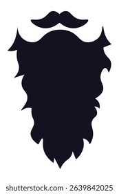 Stylized vector illustration presents a large, dark silhouette of a full beard and mustache, symbolizing traditional masculinity, wisdom, and experience