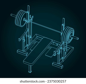 Stylized vector illustration of press weight adjustable squat rack bench