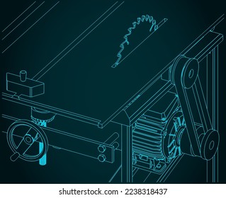 Stylized vector illustration of professional table saw close-up