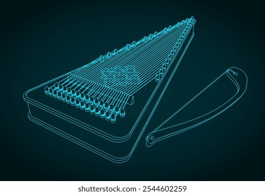 Ilustração vetorial estilizada do saltério. Antigo instrumento musical de multi-cordas depenado