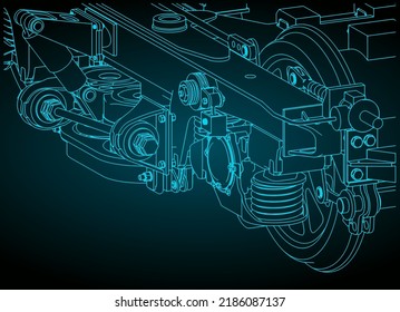 Stylized vector illustration of railway bogie close up