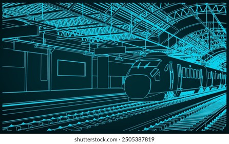 Stylized vector illustration of a railway station with a express train