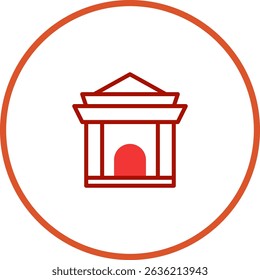 Stylized Vector Illustration of a Red Building with Architectural Details