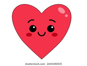 A stylized vector illustration of a red heart with smiley face, perfect for Valentine's Day, love, or romance icon symbol. White background.