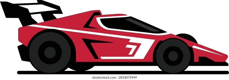 A stylized vector illustration of a red racing car with a spoiler, isolated on a white background.