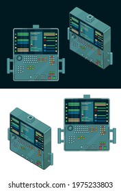 Stylized vector illustration of a remote control for controlling automated plant lines and industrial robots