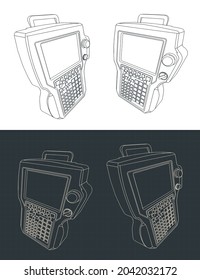 Stylized vector illustration of a remote control for controlling automated plant lines and industrial robots