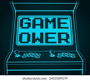 Stylized vector illustration of a retro arcade games cabinet close-up