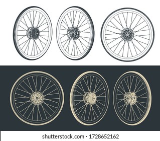 Stylized Vector Illustration Of Road Bike Wheel Drawings