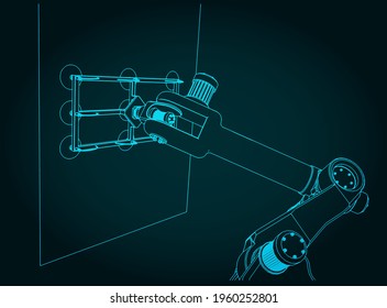 Stylized vector illustration of robot with vacuum gripper close-up
