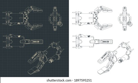 Stylized vector illustration of robotic arm drawings