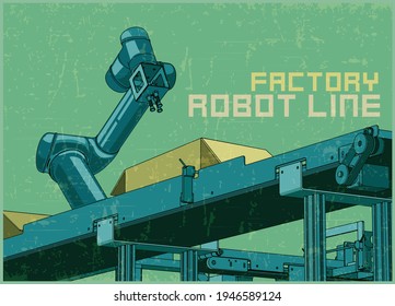 Stilvolle Vektorgrafik von robotischem Retro-Poster der Fabrik