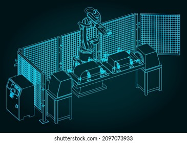 Stylized vector illustration of robotic welding line