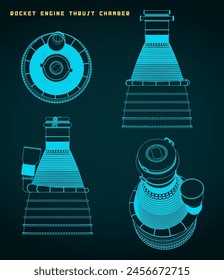 Stylized vector illustration of rocket engine thrust chamber drawings