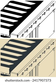 Stylized vector illustration of roller conveyor with chain drive close up