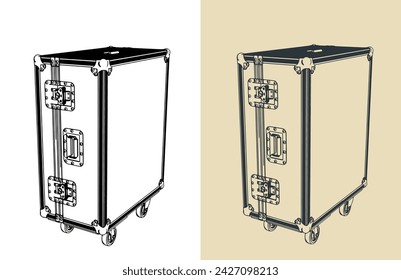 Stylized vector illustration of rolling road case for stage equipment