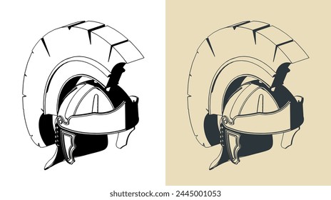 Stylized vector illustration of a Roman legionary helmet