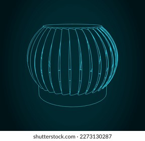Stylized vector illustration of rooftop wind turbine air ventilator