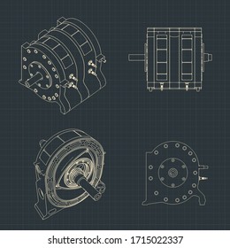 Stylized vector illustration of a rotary engine drawings