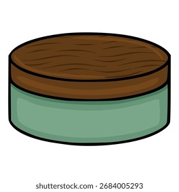 A stylized vector illustration of a round container with a textured brown lid, possibly for cosmetic or grooming products.