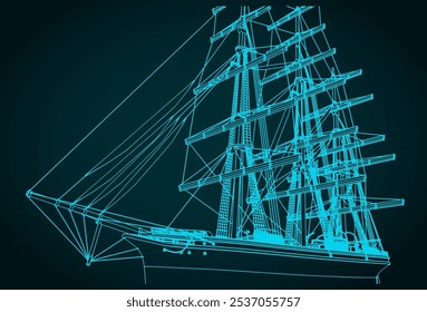 Stylized vector illustration of a sailing ship close up