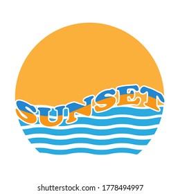 Stylized vector illustration of a sea sunset isolated on a white background
