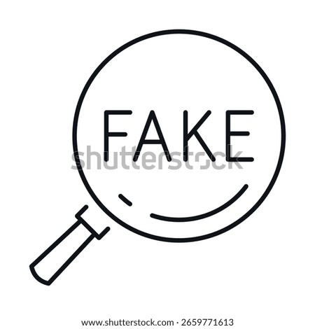 Stylized vector illustration of search and expose fake information icon in minimalistic linear design.