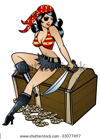 stylized vector illustration of a sexy pinup dressed as a pirate in colour