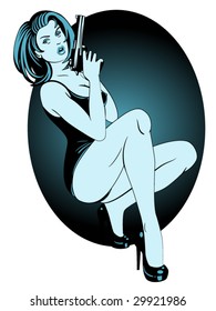 stylized vector illustration of a  sexy spy pinup girl..check my port for more pinups!!!