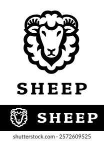 Stylized vector illustration of a sheep head logo with bold black lines, featuring intricate wool details