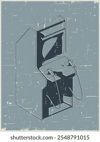 Ilustración vectorial estilizada de una máquina de arcade de disparos en un estilo de póster retro