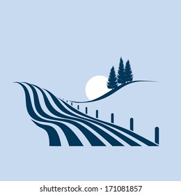 stylized vector illustration showing an agrarian landscape