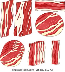 Stylized vector illustration showing different cuts of meat with bold colors and clean lines