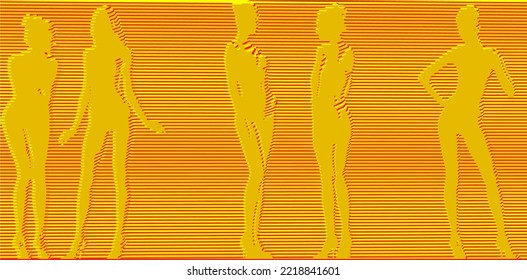 Ilustración vectorial estilizada de siluetas de chicas sexys en diferentes poses