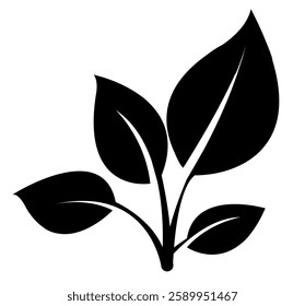 Stylized vector illustration of a simple plant with leaves growing on a stem in minimalist design for nature-themed projects