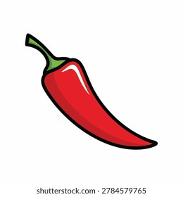 A stylized vector illustration of a single fresh red chili pepper isolated on a plain white background