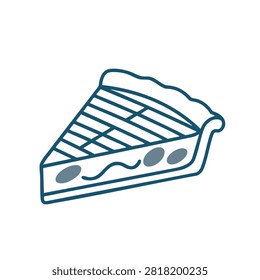 A stylized vector illustration of a single slice of fruit pie with a lattice crust and filling