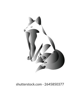 Ilustración vectorial estilizada de un zorro sentado con sombras geométricas abstractas. Diseño animal minimalista moderno.