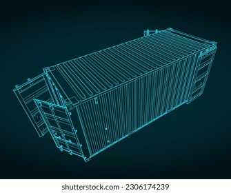 Stylized vector illustration of sketch of a cargo container