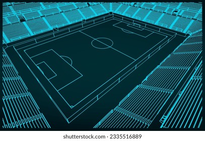 Stylized vector illustration of sketch of a football stadium with a view of the field and sectors