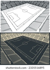 Stylized vector illustration of sketches of a football stadium with a view of the field and sectors