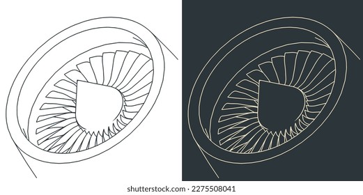 Ilustración vectorial estilizada de bocetos de motor de chorro