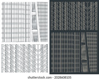 Stylized vector illustration of sketches of skyscraper  close up
